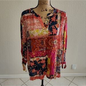 Jones new‎ York floral Patchwork boho paisley blouse plus size 2X new!!!